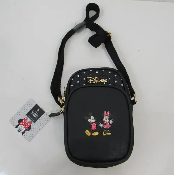 NWT Primark Disney Exclusive Mickey & Minnie Crossbody/Cellphone Bag Black Gold - Picture 8 of 8